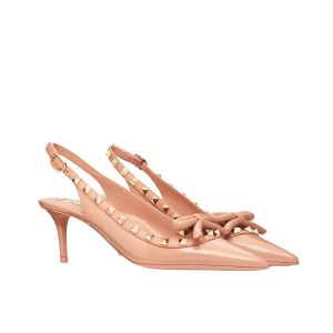 VALENTINO ROCKSTUD BOW SLINGBACK PUMP IN PATENT WITH MATCHING STUDS CINNAMON PINK WS0IB8TZEGF10