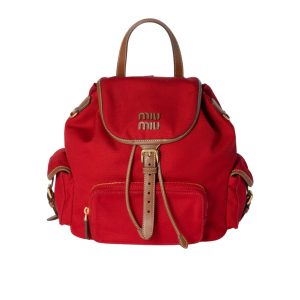 MIUMIU CANVAS BACKPACK CORNFLOWER RED AND BRANDY 27CM  5BZ042 2IBQ F0TQE V OOO