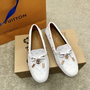 LV WOMEN'S GLORIA FLAT LOAFERS WHITE ZOOM SHOES