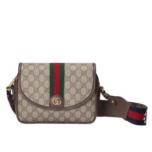 GUCCI OPHIDIA SMALL SHOULDER BAG BEIGE AND DARK BROWN 23CM 722117 FAAX3 9789