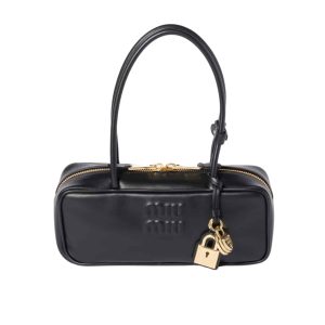 MIUMIU BEAU BAG SAND BLACK 28CM 5BB173 2CRW F0002 V OTM