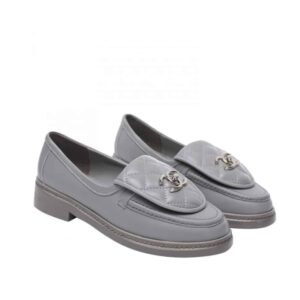 Chanel CC Nib Turnlock Moccasins Flat Loafers Grey