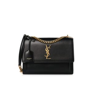 Saint Laurent Sunset Medium Chain Bag In Smooth Black 22Cm 442906D420W1000
