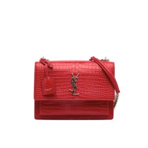 Saint Laurent Sunset Embossed Leather Bag Red 22Cm