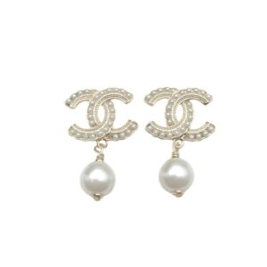 Chanel CC Pearl Gold Earrings