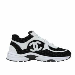 Chanel Printed Suede Calfskin Sneakers White And Black G39230 X56653 94305