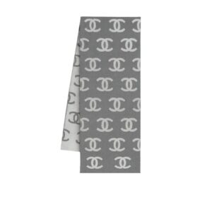 Chanel CC Logo Camellia Scarf Grey