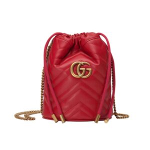 Gucci GG Marmont Matelassé Chevron Mini Bucket Bag Red 13Cm 575163 DTDHT 6832