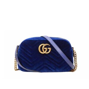 Gucci GG Marmont Small Camera Bag Velvet Dark Blue 23Cm