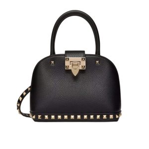 VALENTINO GARAVANI ROCKSTUD HANDBAG IN GRAINY BLACK 21CM