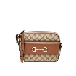 Gucci Horsebit 1955 Small Shoulder Bag Beige Ebony GG Supreme Canvas 22Cm