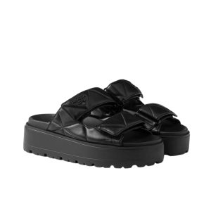 PRADA QUILTED LEATHER PLATFORM SANDALS BLACK