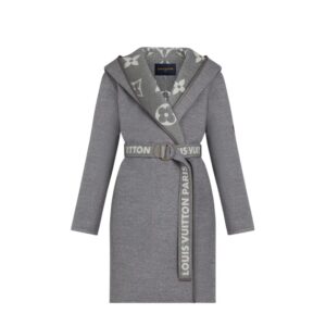 Louis Vuitton Belted Double Sided Hooded Wrap Coat Gray 1A92VF