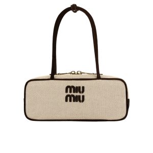 MIUMIU WOMEN'S CANVAS AND LEATHER BAG BLACK 27CM