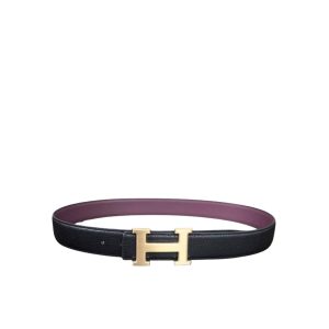 HERMÈS H REVERSIBLE LEATHER BELT BLACK AND GOLD 25MM