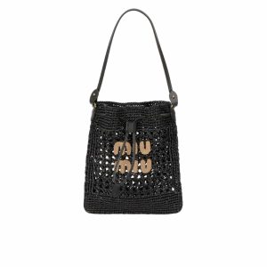MIUMIU WOVEN FABRIC MINI BAG BLACK 22CM