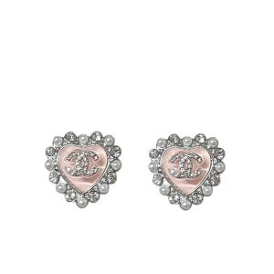 CHANEL HEART MOTIF AND CRYSTAL EARRINGS IN PINK