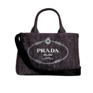 Prada Logo Printed Denim Tote Bag Black 26Cm