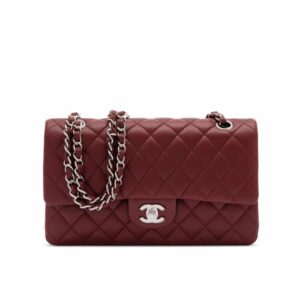 Chanel Medium Classic Double Flap Burgundy Silver Hardware 27Cm
