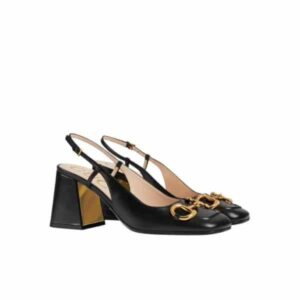Gucci Women’S Mid Heel Slingback With Horsebit Black ‎643892 C9D00 1000