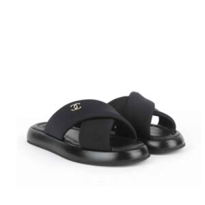 Chanel CC Logo Criss Cross Slides Black