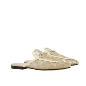 Gucci Women GG Crystal Princetown Slipper Beige ‎835484 FAEQ0 9941