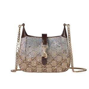 GUCCI JACKIE NOTTE MINI BAG BEIGE AND DARK BROWN 19CM