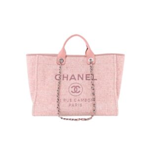 Chanel Deauville Shopping Tote Bag Tweed Pink 37Cm