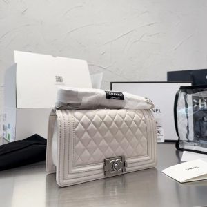 Chanel Boy White Caviar GHW