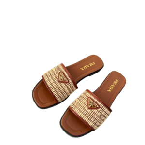 Leather slides with crochet details