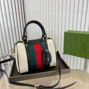 Gucci Dark Brown/Beige GG Canvas and Small Vintage Web Boston Bag