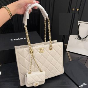 Chanel Metal Logo Shopping Tote Quilted Calfskin Small NEW
