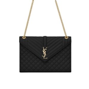 Saint Laurent Envelope Large In Quilted Grain De Poudre Embossed Black Gold 31Cm 600166BOW911000