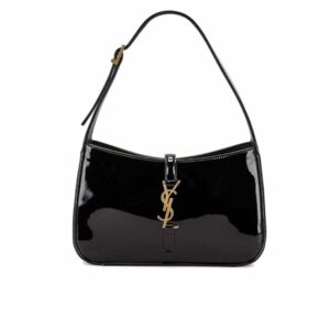 Saint Laurent Le 5 A 7 Patent Hobo Bag In Shiny Black 25Cm